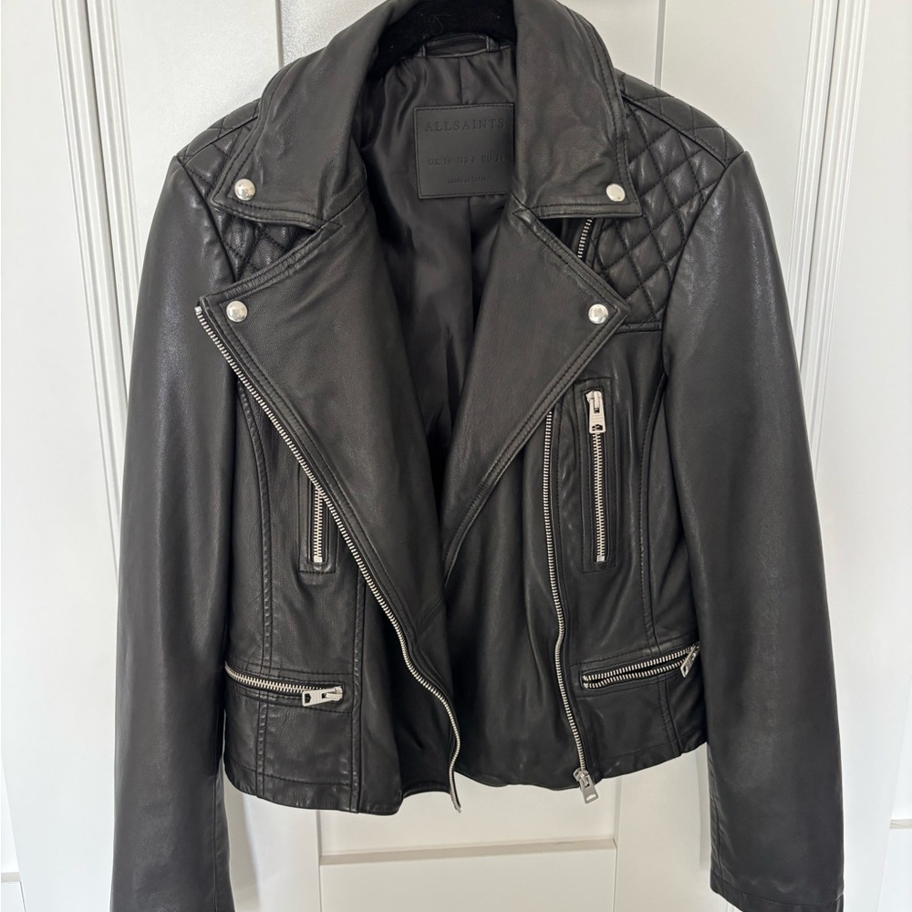 All Saints Quilted Black Leather Jacket